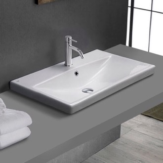 Bathroom Sink Drop In Bathroom Sink, White Ceramic, Rectangular CeraStyle 032000-U/D